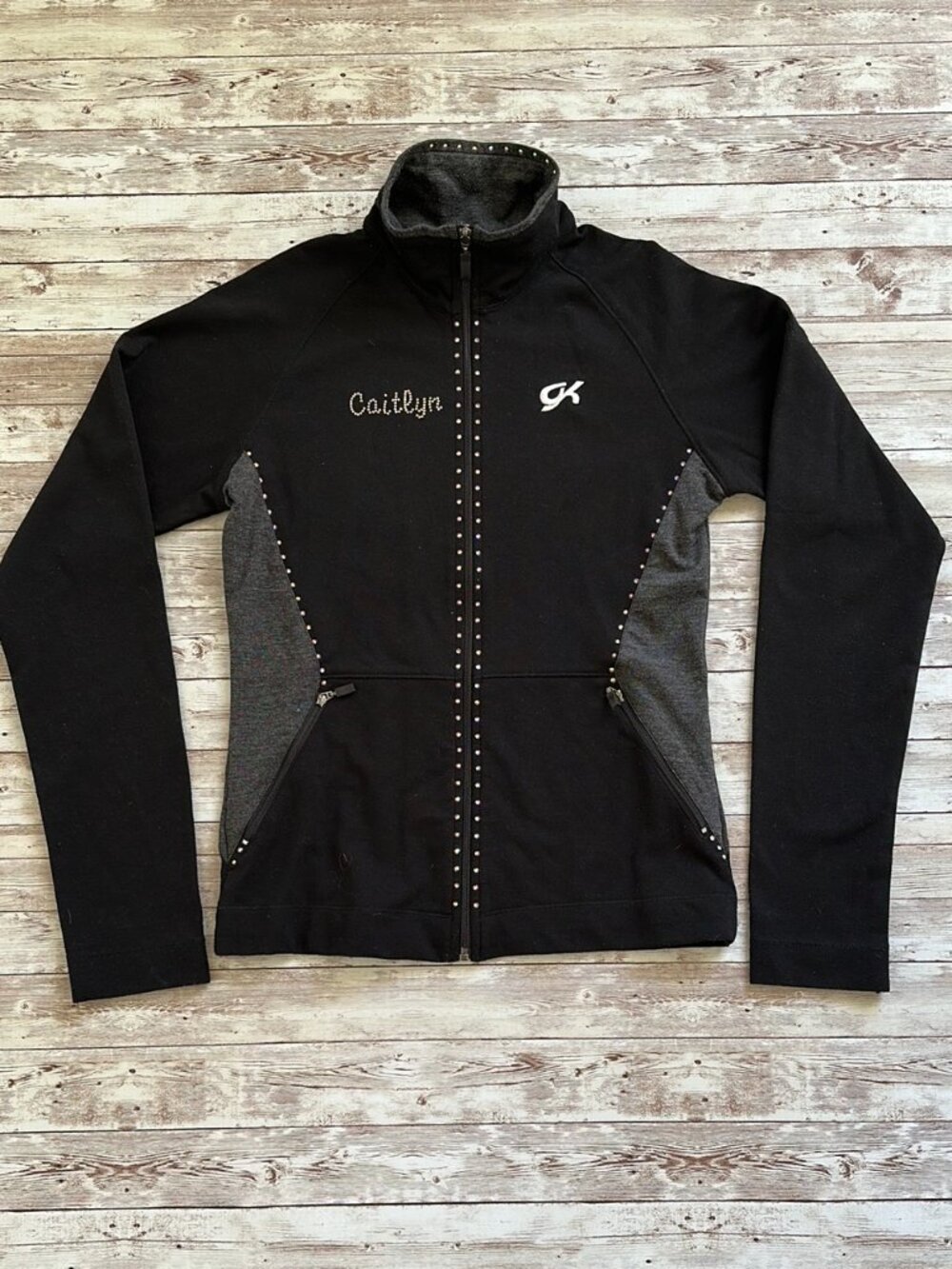 GK Gymnastics Warm Up Jacket M Customized Caitlyn Emerald City Full Zip Pockets